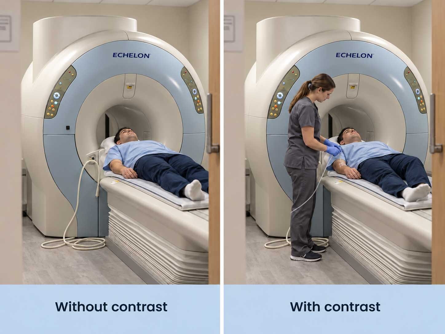 Patient undergoing MRI with contrast and without contrast at Manhattan MRI in NYC